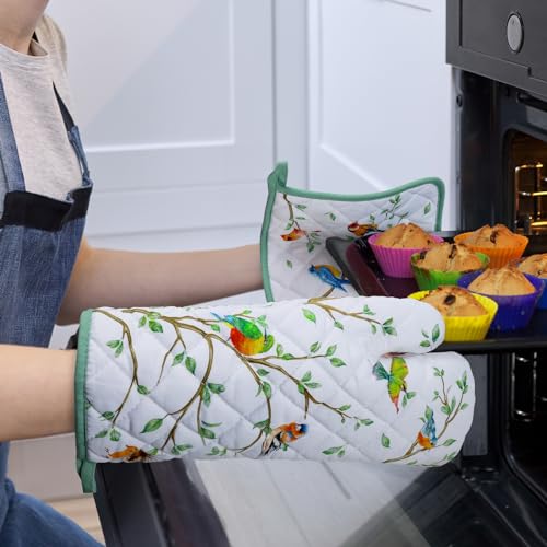 Bird Branch Oven Mitts and Pot Holders Sets 4Pcs (2 Count)