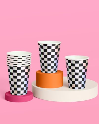 Party Decorations Checkered Black + Iridescent Paper Cups