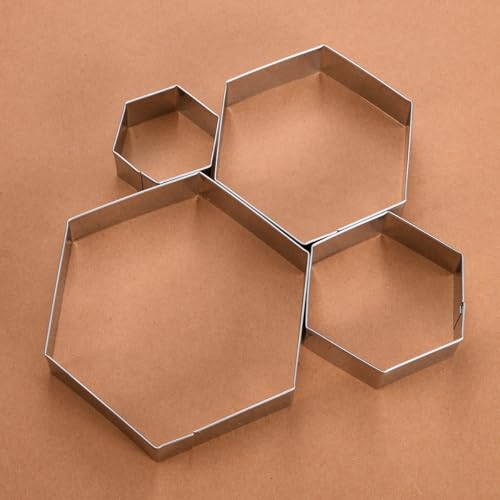 Regular Hexagon Cookie Cutter Set Large Stainless Steel Honeycomb Geometric Frame Plaque Cookie Cutters Shapes Molds 1 Inch Depth (4 Count)