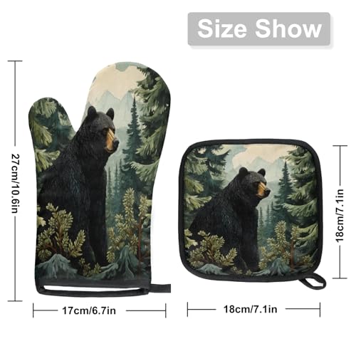 Black Bear Forest Wild Animals Oven Mitts and Pot Holders Sets (2 Count)