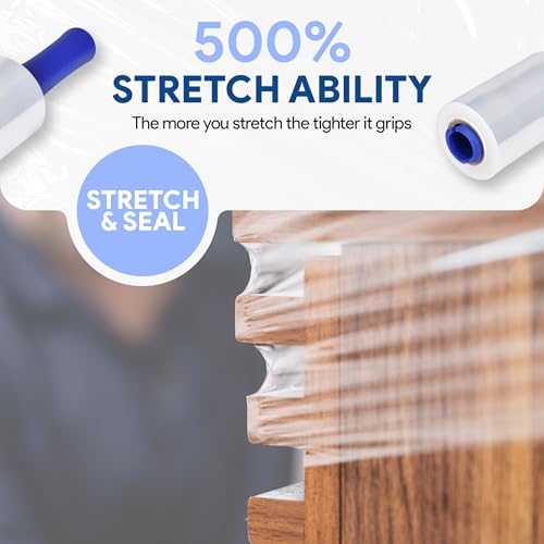 5" Plastic Stretch Film Wrap with Rotating Handle 1000 feet 500% Stretch Ability