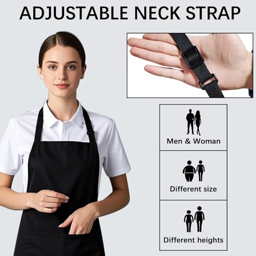 Bib Apron Unisex Black Aprons 2 Pockets Cooking Kitchen Apron for Chef (10 Count)