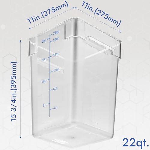 8 Pack 22 Qt NSF Clear Polycarbonate Food Storage Containers with Blue Lids (8 Count)