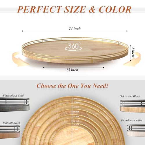 24 Inch Extra Large Lazy Susan with Solid Oak Base and Black Iron Rail