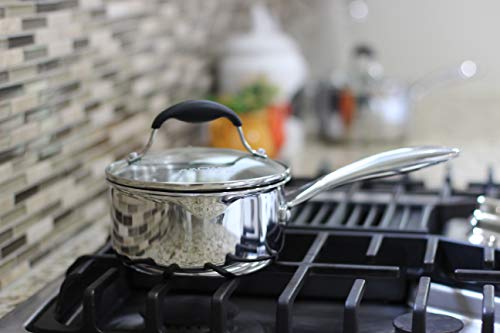 Tri Ply Stainless Steel Saucepan with Glass Strainer Lid