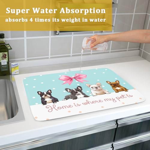 Pet Lover Dog Dish Drying Mat 18x24 Kitchen Counter Absorbent Microfiber Dishes Pad for Home Blue