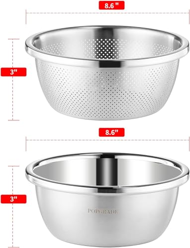 304 Stainless Steel Colander 2QT Microporous Colander & Mixing Bowl for Kitchen Cooking