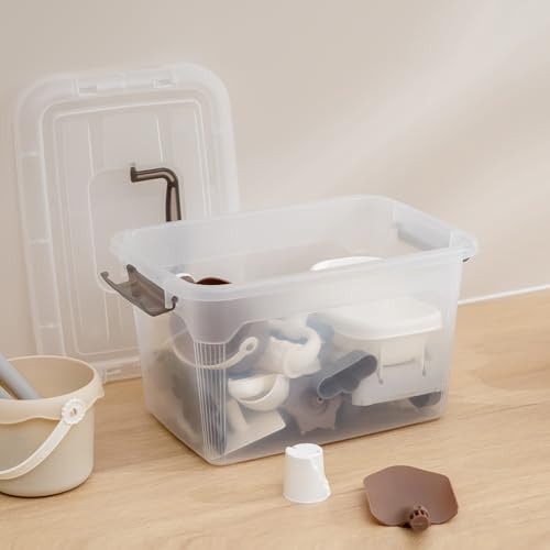 4 Packs 6 QT Storage Bins with Lids Clear Plastic Bins with Grey Handle Stackable Storage Containers for Organizing (4 Count)