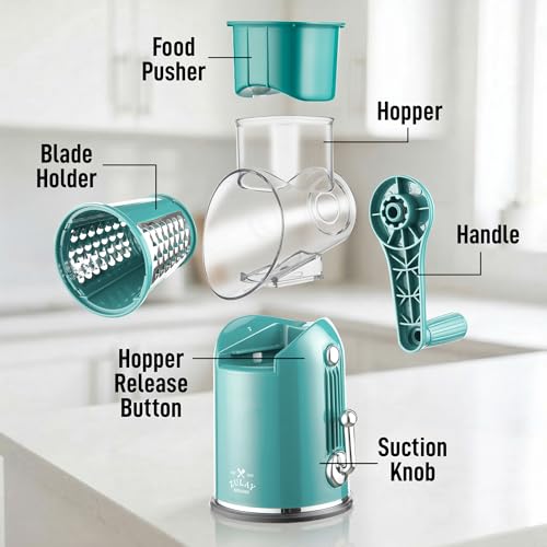 Rotary Cheese Grater Manual Hand Crank 5 Blade Shredder