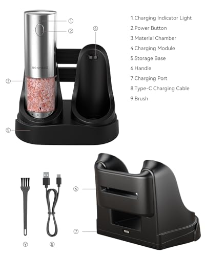 Electric Salt and Pepper Grinder Set with Charging Base & LED Light (2 Count)