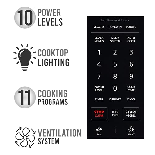 Over-the-Range Microwave Oven, 1.7 Cu. Ft., 1000W, Sensor Cooking, Auto Reheat, Multi-Stage Cooking, Melt/Soften Feature, Child Safety Lock, LED Display - Space Efficient & Powerful