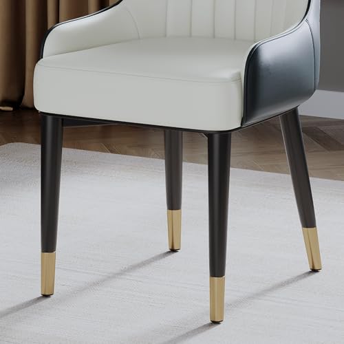 Black White Dining Chairs Set of 2 with High Backs Mid Century Modern Kitchen Dining Room Chairs PU Faux Leather Upholstered Large Padded Accent Chair with Legs (2 Count)