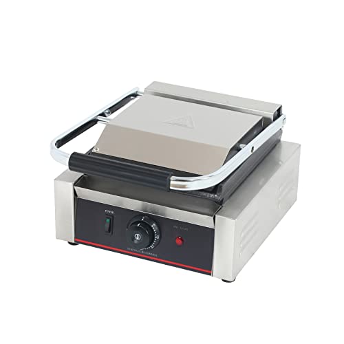 Commercial Panini Press With Grooved Grill Sandwich Maker Machine Electric Contact Grill Single