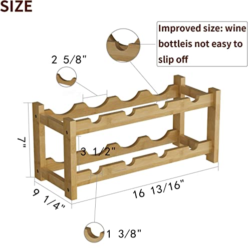 Wine Rack Freestanding 8 Bottle 2 Tier Bamboo Wine Racks Countertop Cabinet Wine Holder Wine Storage Shelf for Kitchen