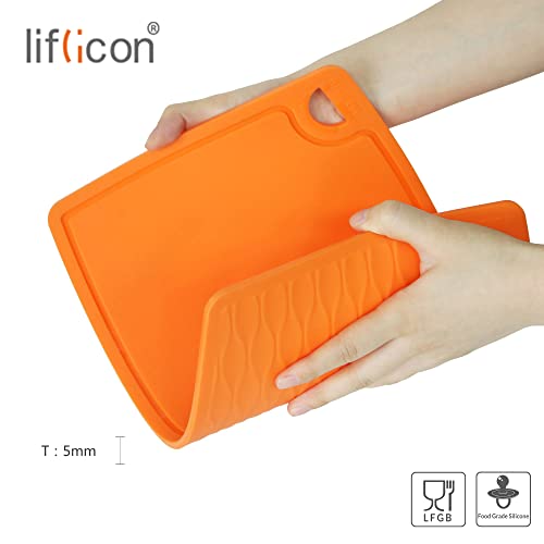 Thick Silicone Cutting Board 12.6'' x 9.1'' Juice Grooves Easy Grip Handle Dishwasher Safe