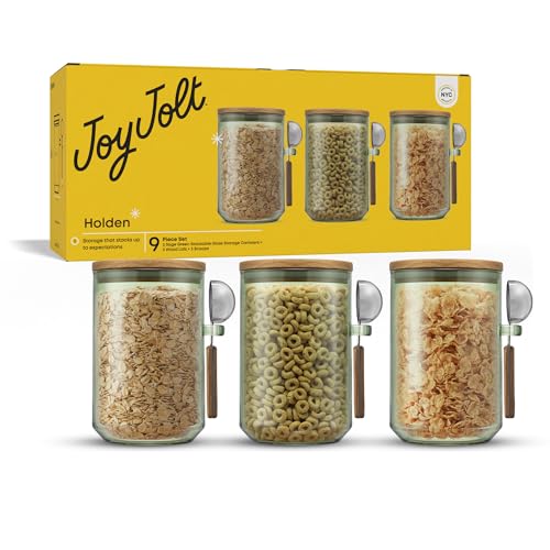 Holden 32oz Stackable Glass Storage Containers with Lids and Scoops (32 Ounce)