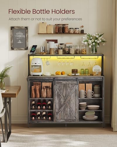 Coffee Bar Buffet Cabinet with LED Light and Power Outlet