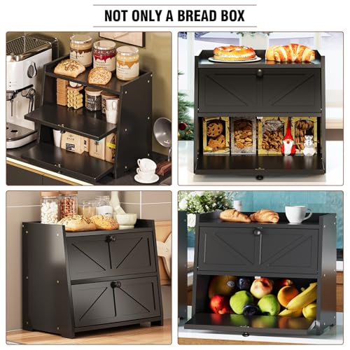 Vintage Double Layer Bread Box for Kitchen Counter Bamboo Bread Storage Container Large Capacity Bread Storage Bin