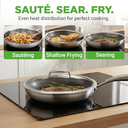 10” Non Stick Stainless Steel Frying Pan with Lid