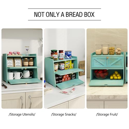 Vintage Double Layer Bread Box for Kitchen Counter Bamboo Bread Storage Container Large Capacity Bread Storage Bin