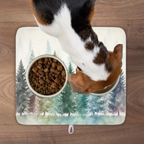 Pine Tree Dish Drying Mat Natural Forest Fog Microfiber Dishes Pad 16x18 Inch Absorbent Fast Dry Dish Drainer Rack Mats for Kitchen Counter