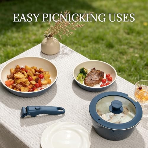 8Pcs Pots and Pans Set Nonstick Ceramic Cookware Set Removable Handle Induction Kitchen Cooking Set with Frying Pans and Sauce Pan