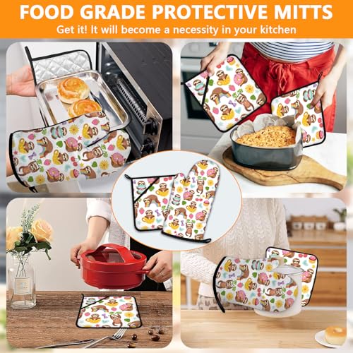 Cute Cartoon Sloth Oven Mitts and Pot Holders Sets 4Pcs