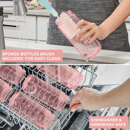 Pink 10pack 16oz Glass Juice Bottles with Lids & Straws & Juicing Recipe (10 Count)