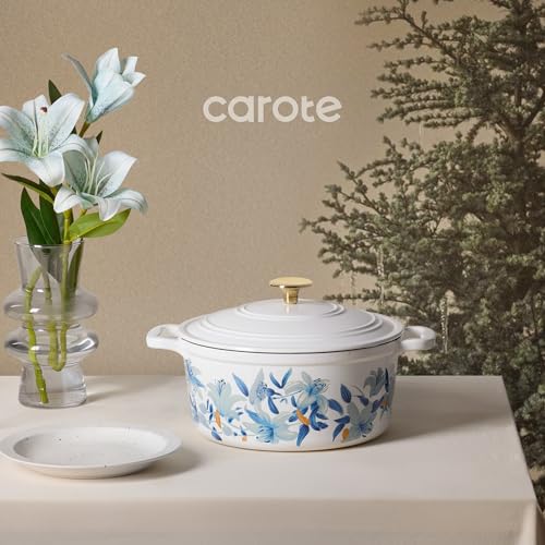 5QT Enameled Floral Cast Iron Dutch Oven Pot with Lid