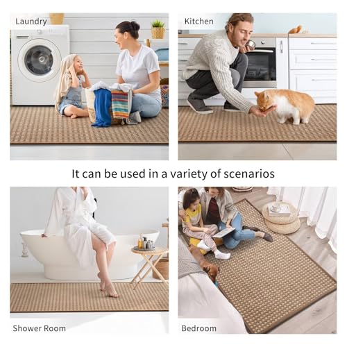 Kitchen Rugs Kitchen Mats for Floor Non Slip Washable Brown 17" x47 (5.55 Sq Ft)