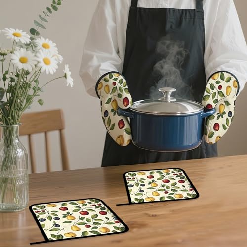 Retro Fruit Oven Mitts and Pot Holders Set (4 Count)