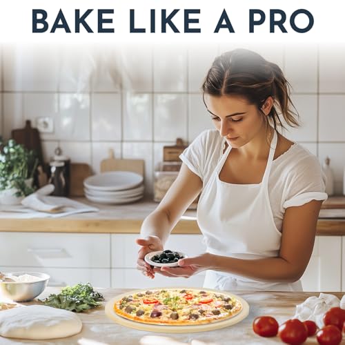 15" Round Pizza Stone for Oven Set 3PCs with Pizza Peel for Oven and Cutter (3 Count)