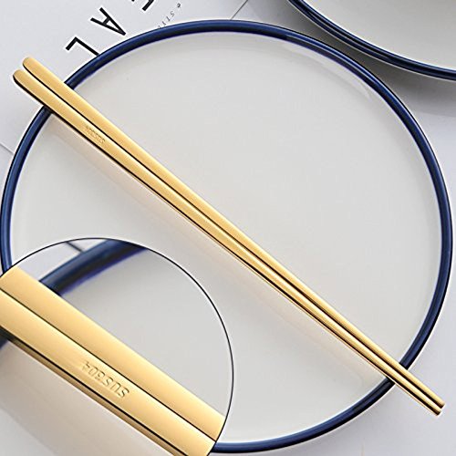 5 Pairs Gold Flat Chopsticks