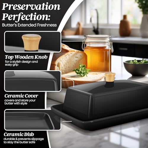 Large Ceramic Butter Dish with Lid for Countertop