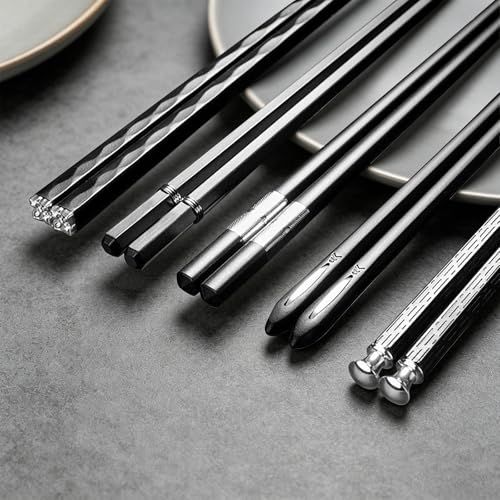5 Pairs Food Grade PET+Glass Fiber Alloy Polymer Laser Engraving Japanese Metal Chopsticks (5 Count)