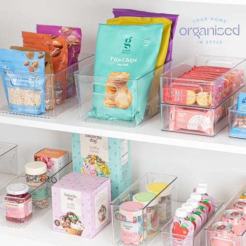 Plastic Food Storage 6 Pack Clear Container Bin with Handles for Organizing Kitchen (6 Count)