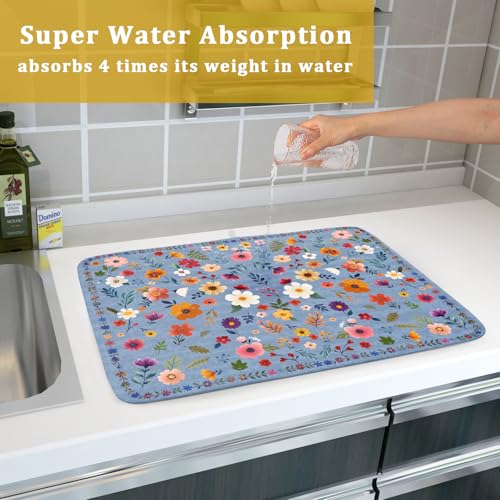 Colorful Flower Dish Drying Mat