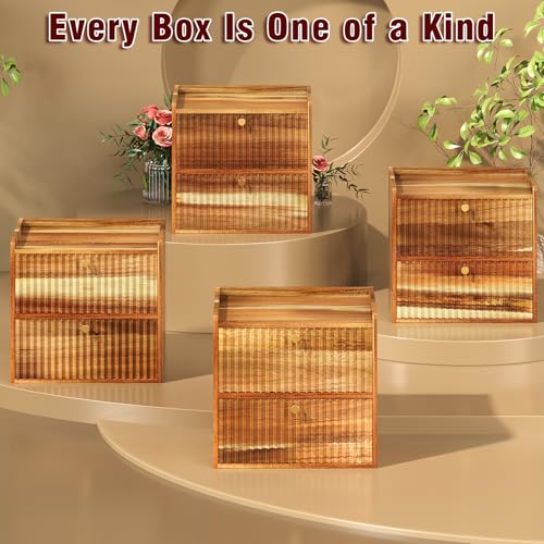 Acacia Bread Box for Kitchen Countertop Wood Bread Storage Container Bin Double Layer BreadBox Farmhouse Large Capacity Food Organizer