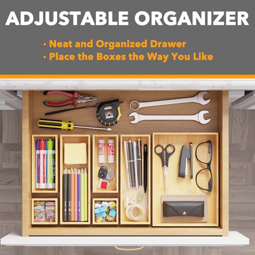 7 Piece Bamboo Drawer Organizer Storage Boxes Set
