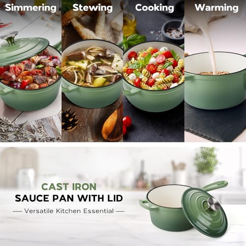 1QT Enameled Cast Iron Saucepan with Lid