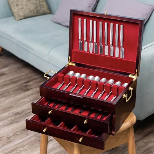 Wooden Silverware Chest without Silverware Three