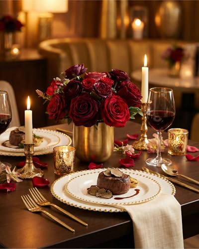 180Pcs Elegant Ivory Gold Plastic Dinnerware Set for Wedding (180 Count)