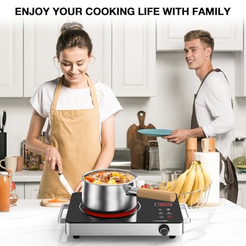 Electric Cooktop Portable Stove Single Burner 1800W Hot Plate Timer