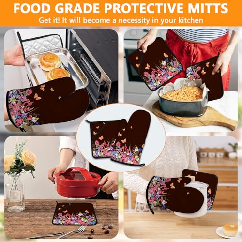 Watercolor Flowers Oven Mitts and Pot Holders Sets 4Pcs