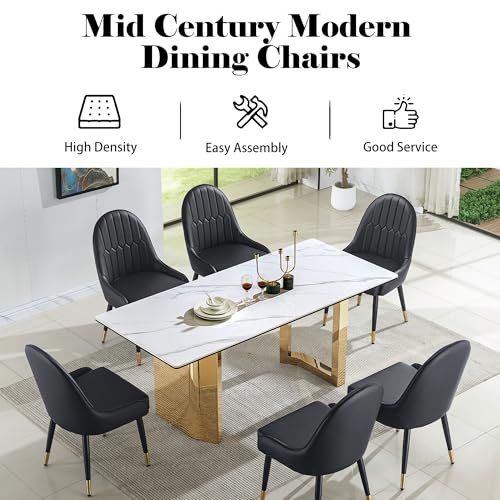 Black Dining Chairs Set of 2 with High Backs Mid Century Modern Kitchen Dining Room Chairs PU Faux Leather Upholstered Large Padded Accent Chair with Legs (2 Count)