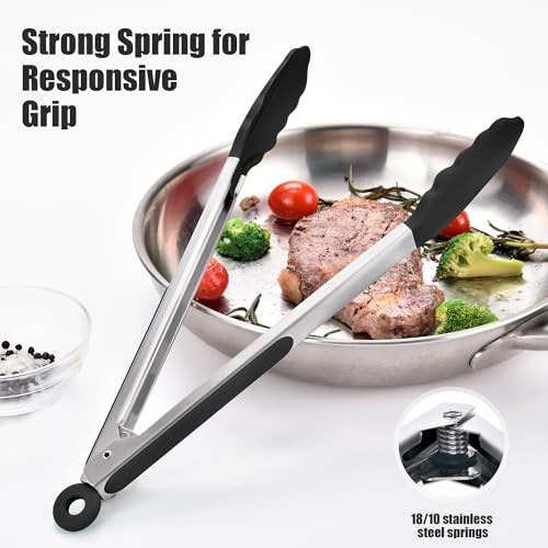 Kitchen Tongs with Silicone Tips for Cooking Serving