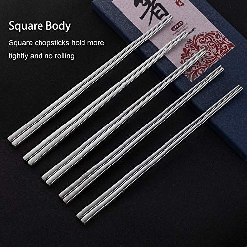 Metal Chopsticks Reusable 316 Stainless Steel Chopsticks Multipack Dishwasher Safe Chop Sticks Square Fancy Laser Engraved Non