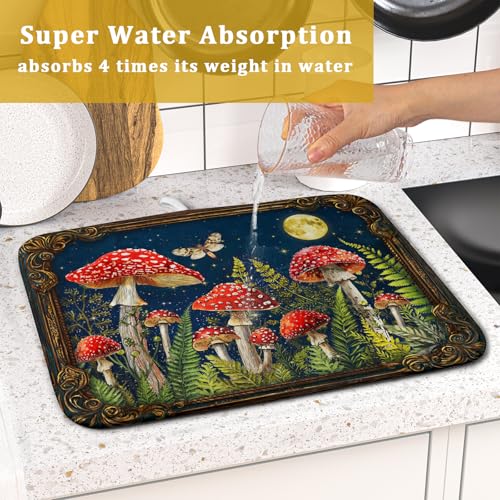 Mushroom Microfiber Dish Drying Pad Absorbent Dish Drainer Kitchen Counter Small 16 X 18 In