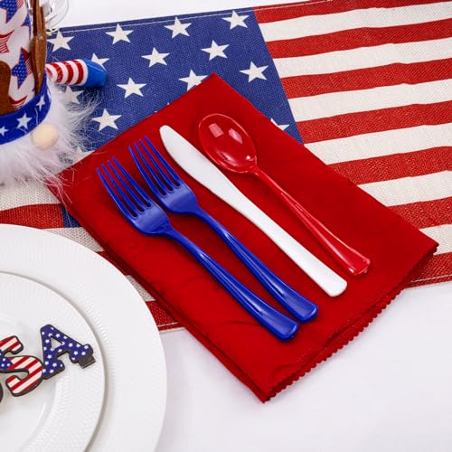 200Pcs 4th of July Red Blue Disposable Plastic Silverware (200 Count)