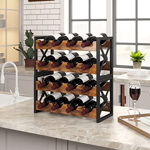 2-in-1 Wine Rack Countertop, Small Wine Rack Organizer Holder, Wooden Wine Rack Inserts for Cabinet, Stackable Wine Rack for Kitchen,Home Bar (16 Count)